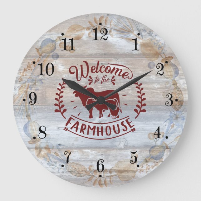 Relógio Grande Rustic Farmhouse Rooster Wall Clock (Frente)