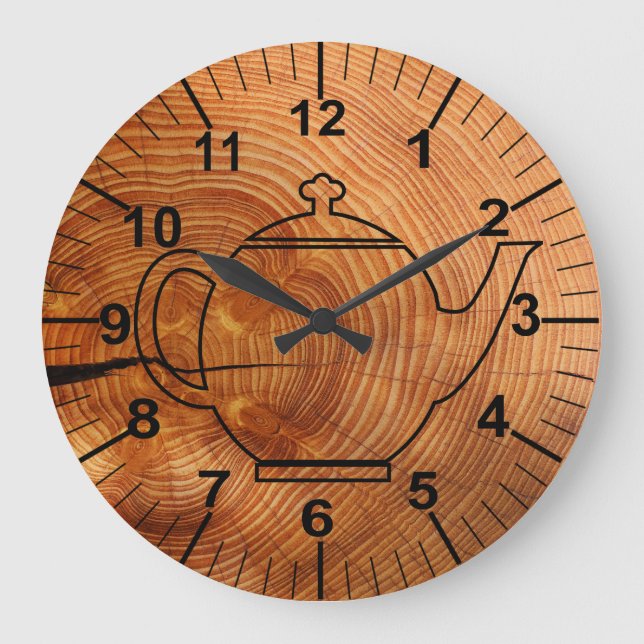 Relógio Grande Rustic Faux Wood Kitchen Wall Clock (Frente)