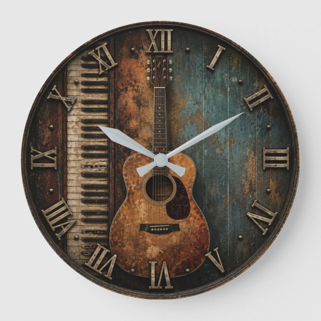 Relógio Grande Rustic Guitar & Piano Music (Frente)