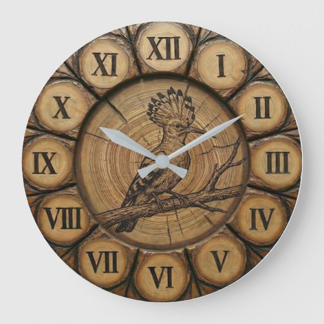 Relógio Grande Rustic Hoopoe Bird Wall Clock  (Frente)