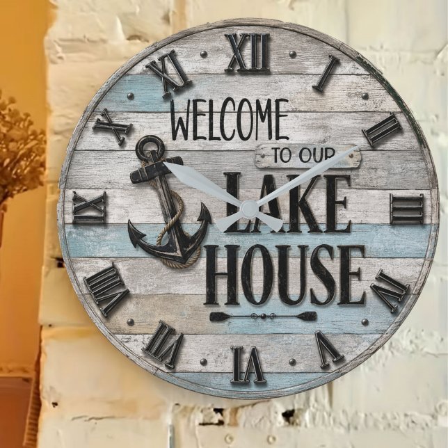 Relógio Grande Rustic Lake House Anchor Nautical Coastal  (Criador carregado)
