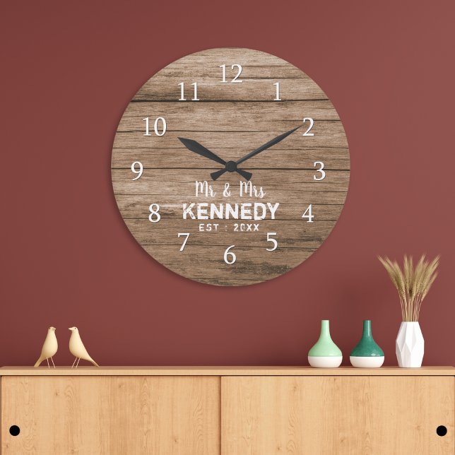 Relógio Grande Rustic Pallet Wood Sr. E Sra. Wedding (Rustic Pallet Wood Mr And Mrs Wedding Large Clock
)