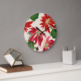 Relógio Grande Rustic Red Watercolor Poinsettia Floral Greenery