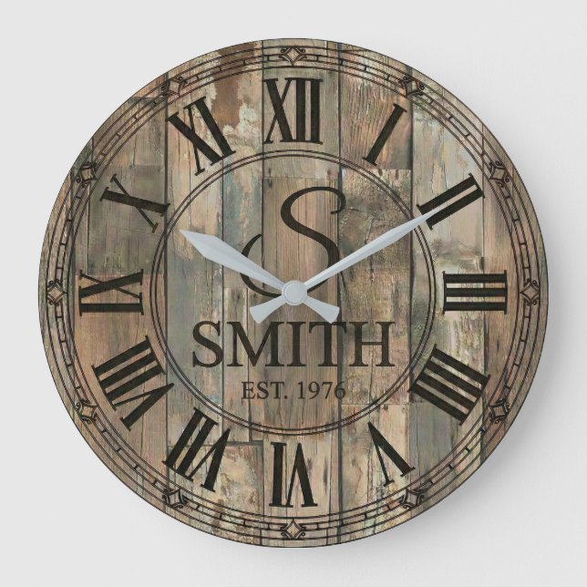 Relógio Grande Rustic Smith Family wall Clock | Farmhouse Decor  (Frente)