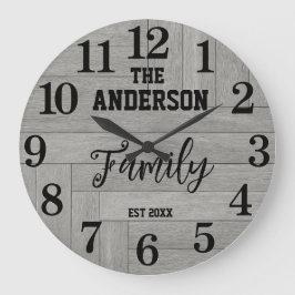 Relógio Grande Rustic Vintage Gray Barn Wood Family name