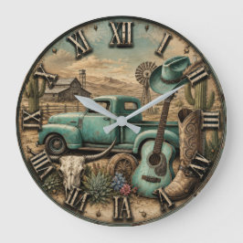 Relógio Grande Rustic Western Cowboy Guitar & Vintage Truck