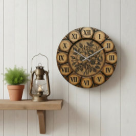 Relógio Grande Rustic Wild Rose Wall Clock | Wood-Look Farmhouse 