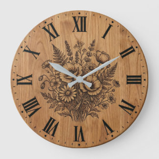 Relógio Grande Rustic Wildflower Bouquet Wall Clock 