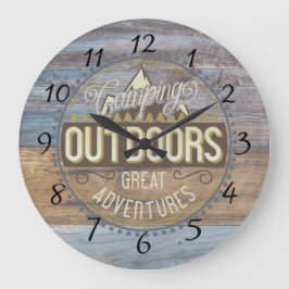 Relógio Grande Rustic Wood Camping Home Decor Wall Clock