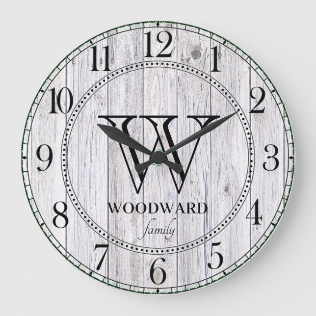 Relógio Grande Rustic Wood Family Name (Frente)