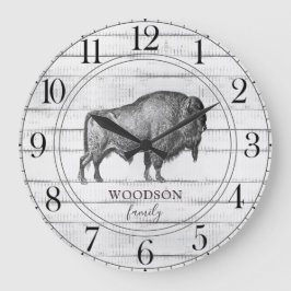 Relógio Grande Rustic Wood Family Name Walking Bison Buffalo