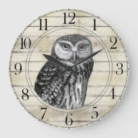 Relógio Grande Rustic Wood Owl