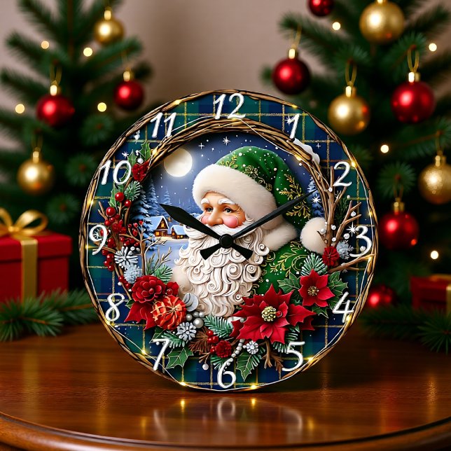 Relógio Grande Rustic Wood Santa Merry (Criador carregado)