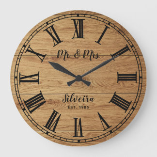 Relógio Grande Rustic Wood Sr Sra. Farmhouse Nome Personalizado W