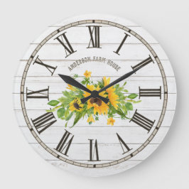 Relógio Grande Rústica Barn Cinzas Brancas Madeira Girassóis Cozi