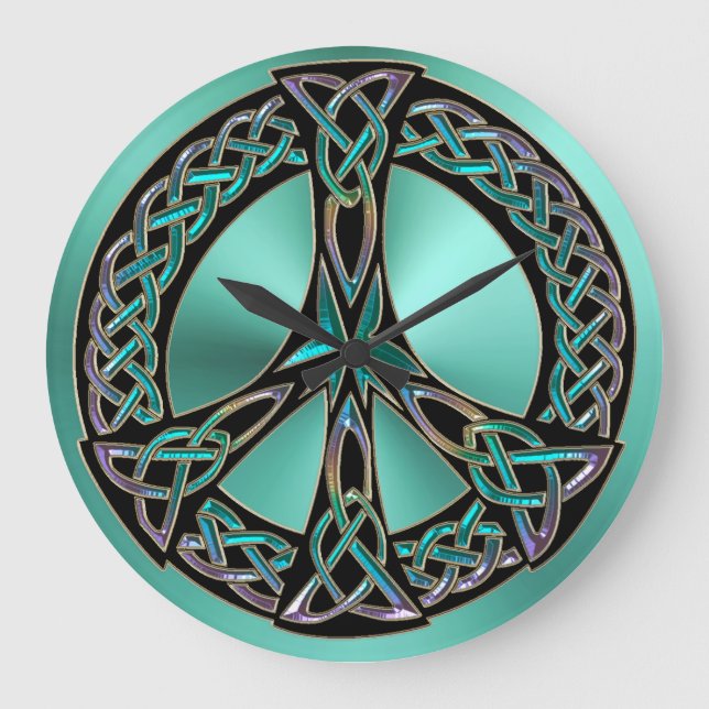 Relógio Grande Sage Green Celtic Knot Peace Sign Clock (Frente)