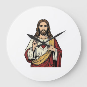 Relógio Grande Sagrado Coração Jesus Arte Vetorial de Gravura Ant