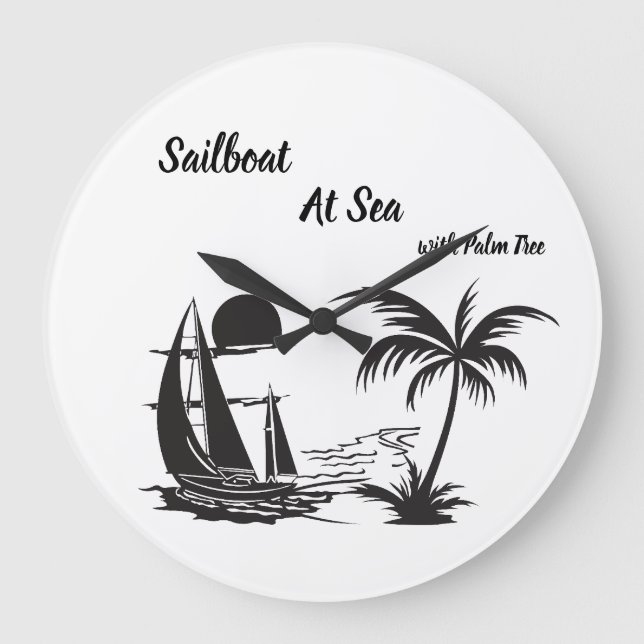 Relógio Grande Sailboat at Sea with Palm Tree – Tropical Beach (Frente)