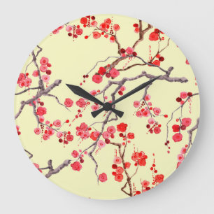 Relógio Grande Sakura Blossom Watercolor Padrão Sem Costura