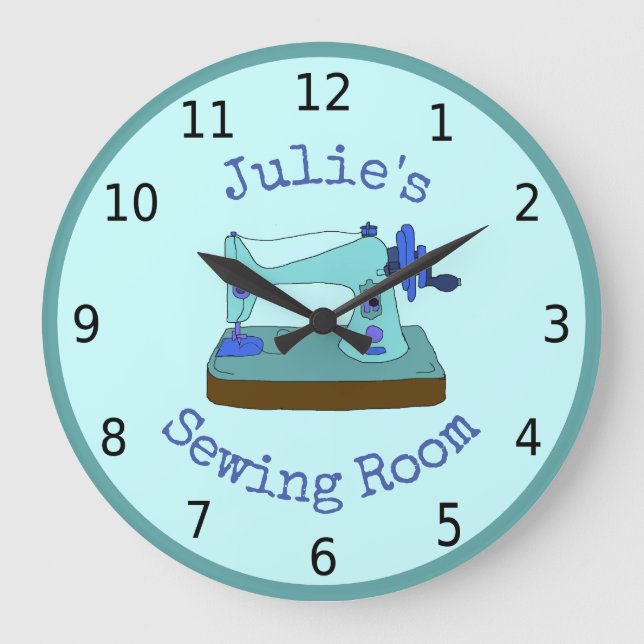 Relógio Grande Sala de costura, máquina de costura, seu nome (Frente)