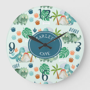 Relógio Grande Sala de Crianças Jurássicas do Padrão do Dinoss