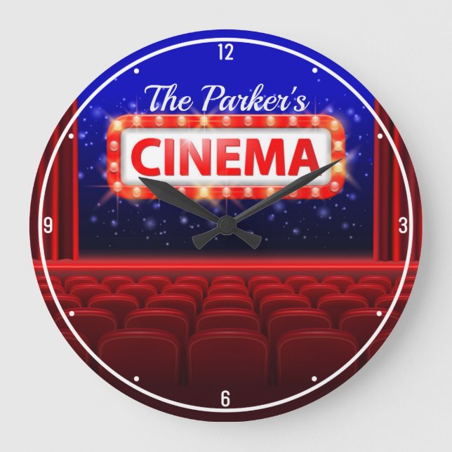 Relógio Grande Sala Personalizada da Família Cinema em Cinema (Frente)