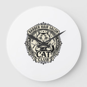 Relógio Grande Salão de Cabelo Barbeiro Gato Gráfico de Gato Engr
