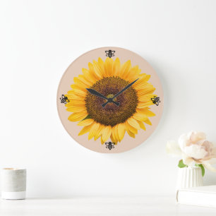 Relógio Grande Salva de Sunflower Bee Peachy Wall Clock