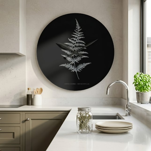 Relógio Grande Samambaia Dourada, Gymnogramma Chrysophylla (Golden Fern Frond, Gymnogramma Chrysophylla. Large Clock)