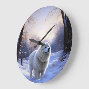 Relógio Grande Samoyed Deixe Nevar Natal
