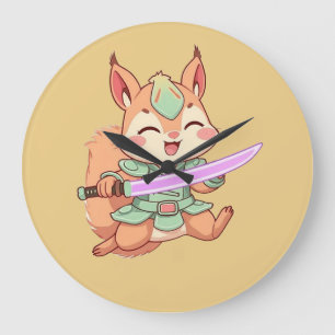 Relógio Grande Samurai Esquilo Kawaii.