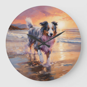 Relógio Grande Sandy Australian Shepherd Dog on Beach Sunset