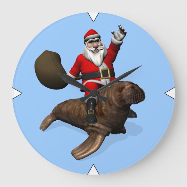 Relógio Grande Santa Claus Andando Em Walrus (Frente)
