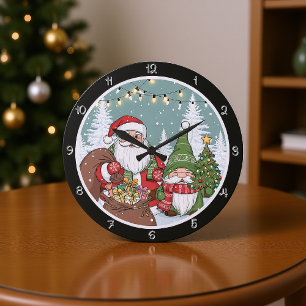 Relógio Grande Santa Claus e uma Cena Gnomo