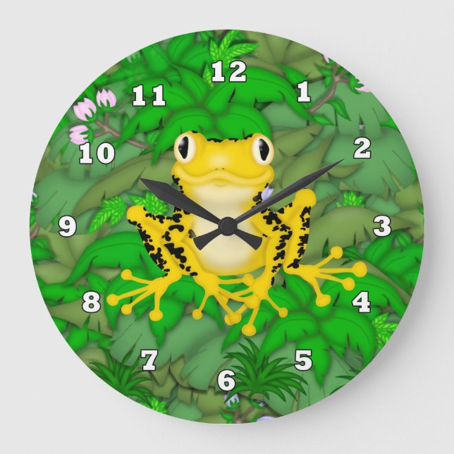 Relógio Grande Sapo Amarelo Cartoon Selva clock (Frente)