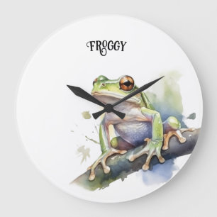 Relógio Grande Sapo de árvore em aquarela fofo, personalizado