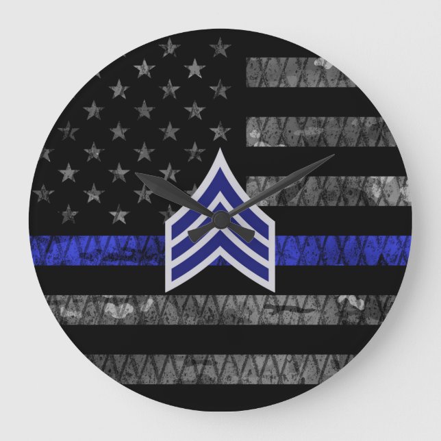 Relógio Grande Sargento Stripes Thin Blue Line Sinalizador de Dis (Frente)