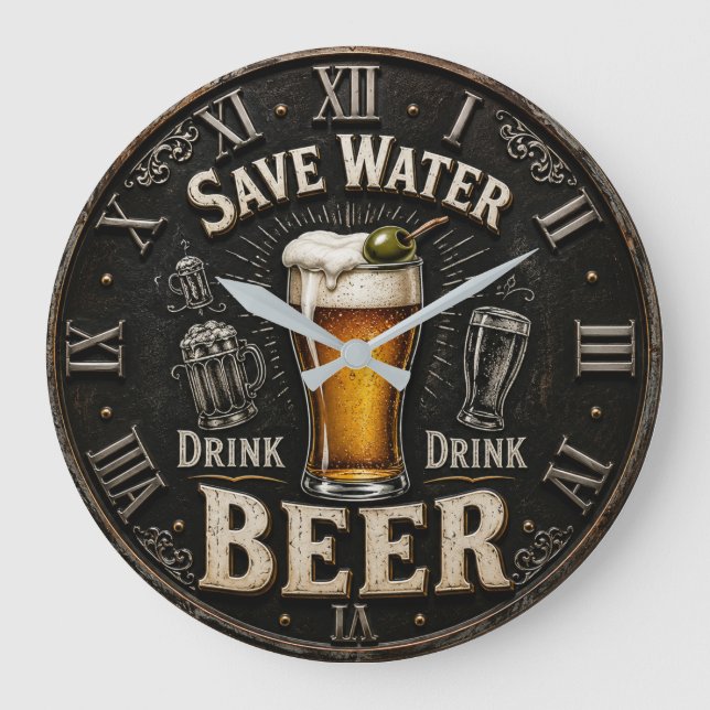 Relógio Grande Save Water Drink Beer Man Cave Gift (Frente)