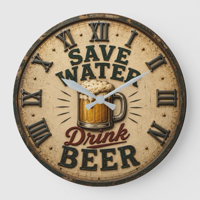 Relógio Grande Save Water Drink Beer Man Cave Gift (Frente)
