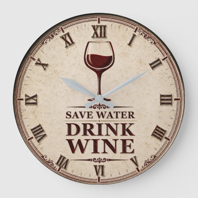 Relógio Grande Save Water Drink Wine (Frente)