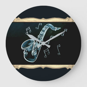 Relógio Grande Saxofone E Notas De Música