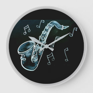 Relógio Grande Saxofone E Notas Musicais