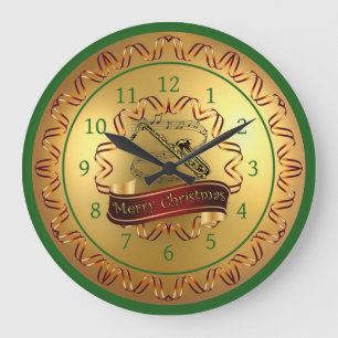 Relógio Grande Saxofone ~ Pergaminho Musical ~ Feliz Natal