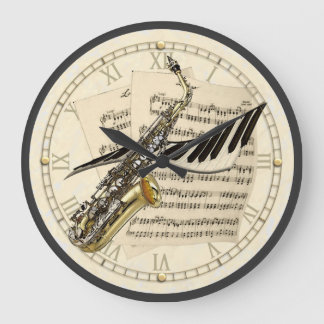 Relógio Grande Saxofone & Piano Music Design Wall Clock
