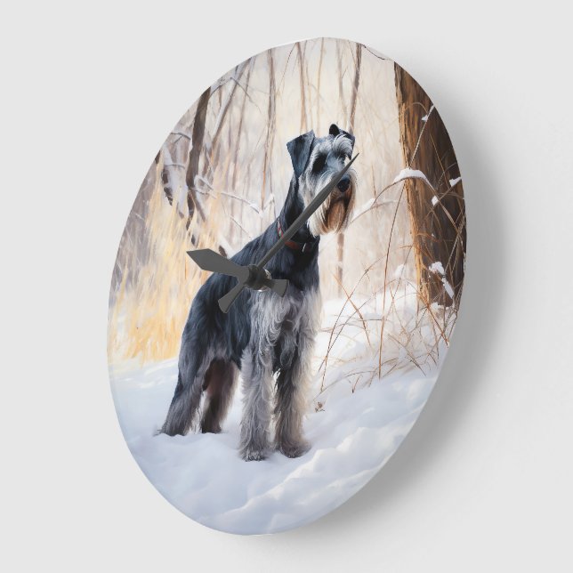Relógio Grande Schnauzer Deixe Nevar Natal (Ângulo)