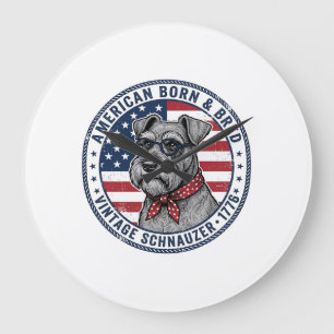 Relógio Grande Schnauzer Patriótico Vintage