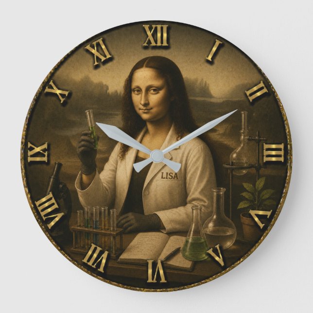 Relógio Grande Scientist Funny Mona Lisa Science Lab Gift (Frente)