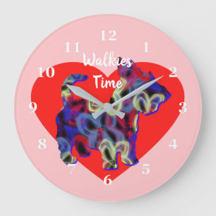 Relógio Grande Scottie Terrier Dog Day Heart Pink