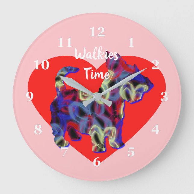 Relógio Grande Scottie Terrier Dog Day Heart Pink (Frente)