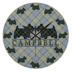 Relógio Grande Scottish Campbell Tartan Scottie Dogs Clock
